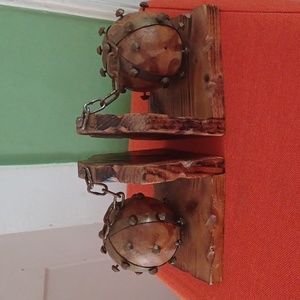 Vintage bookends, wooden mid century decor, library, office